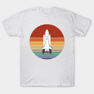 80s Retro Space Rocket On A Colorful Sun T-Shirt